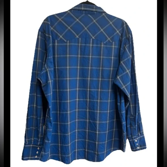 Wrangler Wrancher Shirt SizeXL Blue Plaid Western Pearl Snap Button Brushpopper - Picture 4 of 7